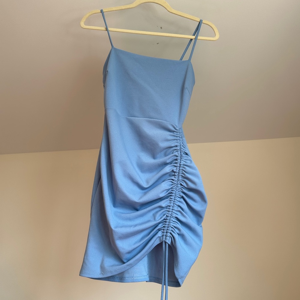 Windsor Light Blue Ruched Mini Dress